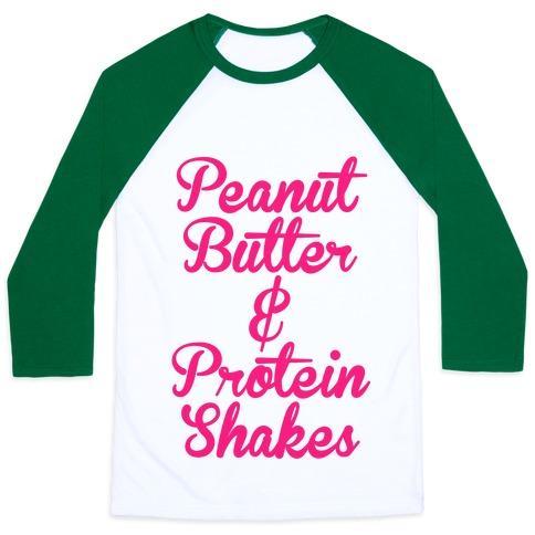 Virgin Teez  Baseball Tee Unisex Classic Baseball Tee / x-small / White/Dark Green PEANUT BUTTER & PROTEIN SHAKES UNISEX CLASSIC BASEBALL TEE