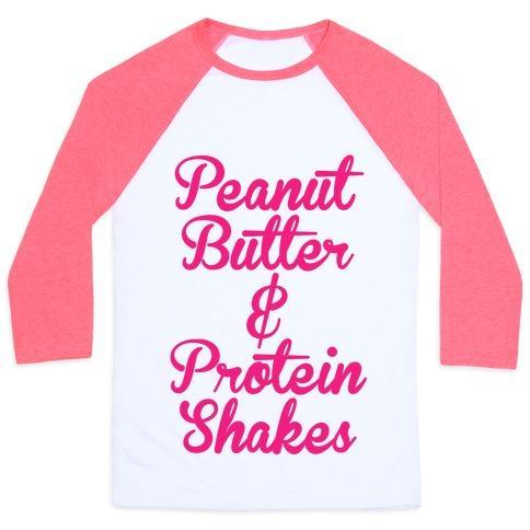 Virgin Teez  Baseball Tee Unisex Classic Baseball Tee / x-small / White/Neon Pink PEANUT BUTTER & PROTEIN SHAKES UNISEX CLASSIC BASEBALL TEE