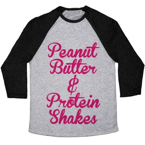 Virgin Teez  Baseball Tee Unisex Tri-Blend Baseball Tee / small / Athletic Gray / Black PEANUT BUTTER & PROTEIN SHAKES UNISEX TRI-BLEND BASEBALL TEE