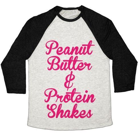 Virgin Teez  Baseball Tee Unisex Tri-Blend Baseball Tee / small / Oatmeal / Black PEANUT BUTTER & PROTEIN SHAKES UNISEX TRI-BLEND BASEBALL TEE