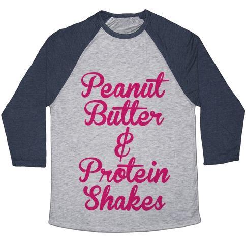 Virgin Teez  Baseball Tee Unisex Tri-Blend Baseball Tee / small / Athletic Gray / Navy PEANUT BUTTER & PROTEIN SHAKES UNISEX TRI-BLEND BASEBALL TEE