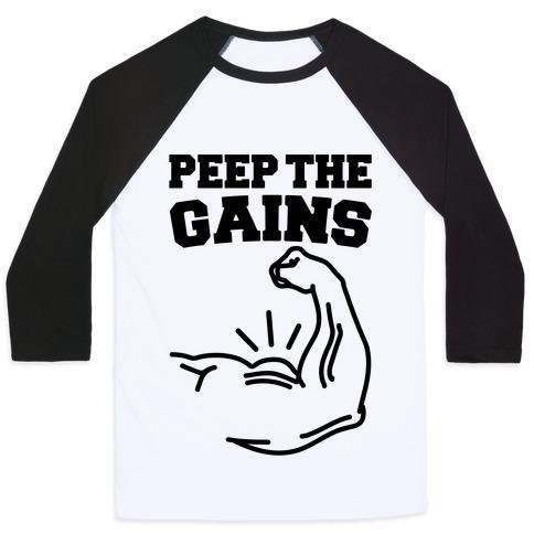 Virgin Teez  Baseball Tee Unisex Classic Baseball Tee / x-small / White/Black PEEP THE GAINS UNISEX CLASSIC BASEBALL TEE