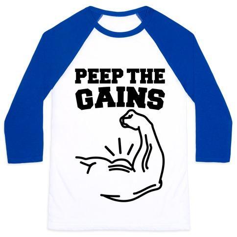 Virgin Teez  Baseball Tee Unisex Classic Baseball Tee / x-small / White/Blue PEEP THE GAINS UNISEX CLASSIC BASEBALL TEE