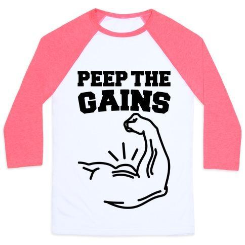 Virgin Teez  Baseball Tee Unisex Classic Baseball Tee / x-small / White/Neon Pink PEEP THE GAINS UNISEX CLASSIC BASEBALL TEE