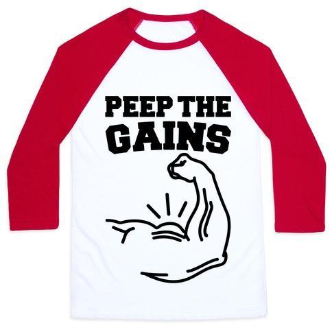 Virgin Teez  Baseball Tee Unisex Classic Baseball Tee / x-small / White/Red PEEP THE GAINS UNISEX CLASSIC BASEBALL TEE