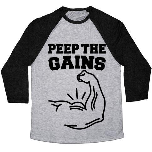 Virgin Teez  Baseball Tee Unisex Tri-Blend Baseball Tee / small / Athletic Gray / Black PEEP THE GAINS UNISEX TRI-BLEND BASEBALL TEE