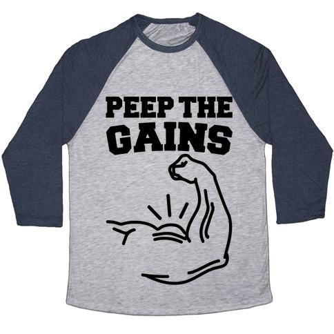 Virgin Teez  Baseball Tee Unisex Tri-Blend Baseball Tee / small / Athletic Gray / Navy PEEP THE GAINS UNISEX TRI-BLEND BASEBALL TEE