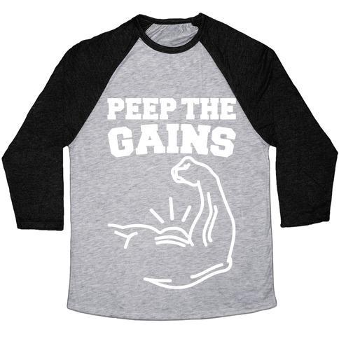 Virgin Teez  Baseball Tee Unisex Tri-Blend Baseball Tee / small / Athletic Gray / Black PEEP THE GAINS WHITE PRINT UNISEX TRI-BLEND BASEBALL TEE