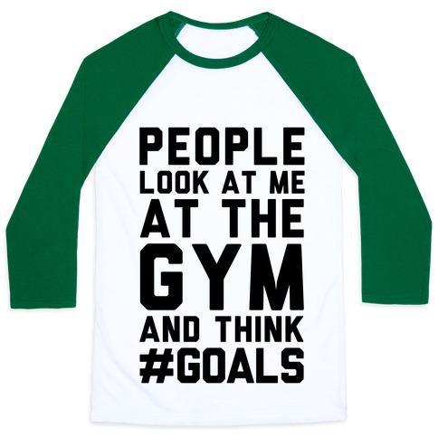Virgin Teez  Baseball Tee Unisex Classic Baseball Tee / x-small / White/Dark Green PEOPLE LOOK AT ME AT THE GYM AND THINK #GOALS UNISEX CLASSIC BASEBALL TEE