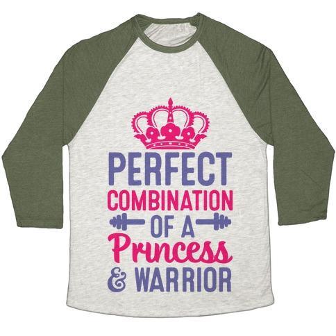 Virgin Teez  Baseball Tee Unisex Tri-Blend Baseball Tee / small / Oatmeal / Moss PERFECT COMBINATION OF A PRINCESS & WARRIOR UNISEX TRI-BLEND BASEBALL TEE