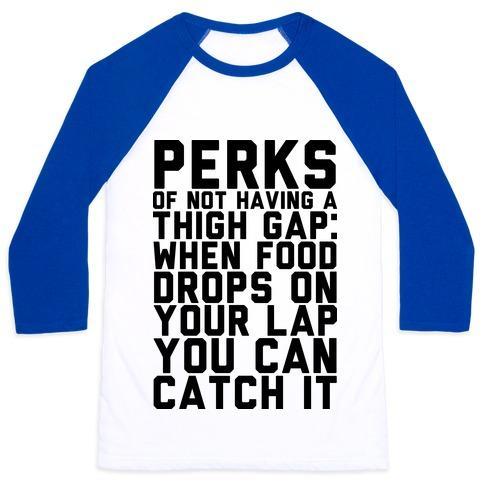 Virgin Teez  Baseball Tee Unisex Classic Baseball Tee / x-small / White/Blue PERKS OF NOT HAVING A THIGH GAP UNISEX CLASSIC BASEBALL TEE