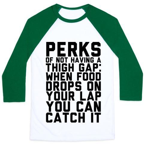 Virgin Teez  Baseball Tee Unisex Classic Baseball Tee / x-small / White/Dark Green PERKS OF NOT HAVING A THIGH GAP UNISEX CLASSIC BASEBALL TEE