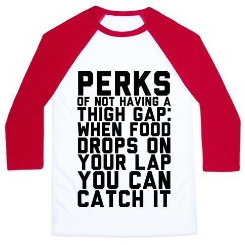 Virgin Teez  Baseball Tee Unisex Classic Baseball Tee / x-small / White/Red PERKS OF NOT HAVING A THIGH GAP UNISEX CLASSIC BASEBALL TEE