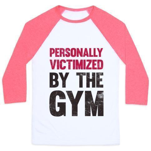 Virgin Teez  Baseball Tee Unisex Classic Baseball Tee / x-small / White/Neon Pink PERSONALLY VICTIMIZED BY THE GYM UNISEX CLASSIC BASEBALL TEE
