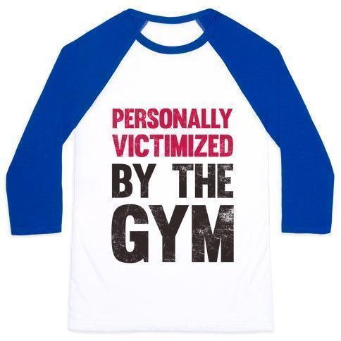 Virgin Teez  Baseball Tee Unisex Classic Baseball Tee / x-small / White/Blue PERSONALLY VICTIMIZED BY THE GYM UNISEX CLASSIC BASEBALL TEE