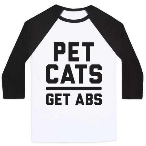 Virgin Teez  Baseball Tee Unisex Classic Baseball Tee / x-small / White/Black PET CATS GET ABS UNISEX CLASSIC BASEBALL TEE