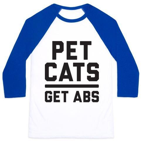 Virgin Teez  Baseball Tee Unisex Classic Baseball Tee / x-small / White/Blue PET CATS GET ABS UNISEX CLASSIC BASEBALL TEE