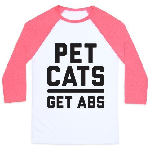 Virgin Teez  Baseball Tee Unisex Classic Baseball Tee / x-small / White/Neon Pink PET CATS GET ABS UNISEX CLASSIC BASEBALL TEE