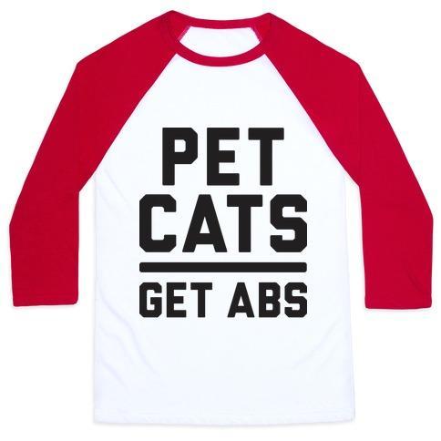 Virgin Teez  Baseball Tee Unisex Classic Baseball Tee / x-small / White/Red PET CATS GET ABS UNISEX CLASSIC BASEBALL TEE