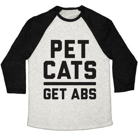 Virgin Teez  Baseball Tee Unisex Tri-Blend Baseball Tee / small / Oatmeal / Black PET CATS GET ABS UNISEX TRI-BLEND BASEBALL TEE