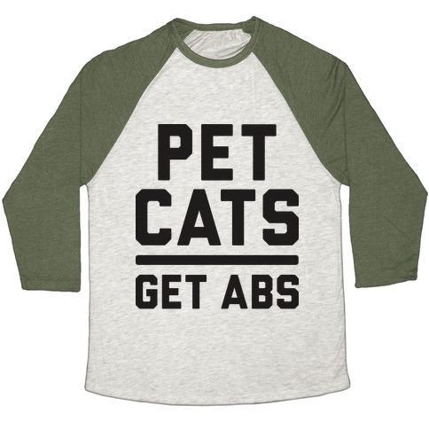 Virgin Teez  Baseball Tee Unisex Tri-Blend Baseball Tee / small / Oatmeal / Moss PET CATS GET ABS UNISEX TRI-BLEND BASEBALL TEE