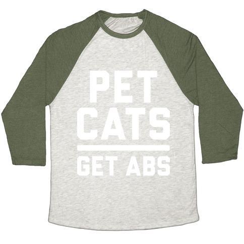 Virgin Teez  Baseball Tee Unisex Tri-Blend Baseball Tee / small / Oatmeal / Moss PET CATS GET ABS (WHITE) UNISEX TRI-BLEND BASEBALL TEE