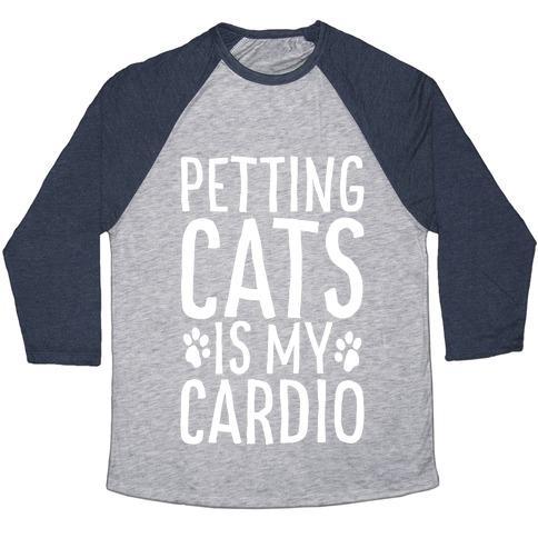 Virgin Teez  Baseball Tee Unisex Tri-Blend Baseball Tee / small / Athletic Gray / Navy PETTING CATS IS MY CARDIO UNISEX TRI-BLEND BASEBALL TEE