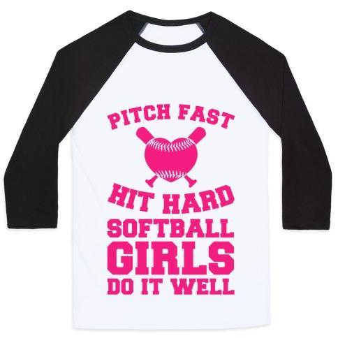 Virgin Teez  Baseball Tee Unisex Classic Baseball Tee / x-small / White/Black PITCH FAST HIT HARD, SOFTBALL GIRLS DO IT WELL UNISEX CLASSIC BASEBALL TEE