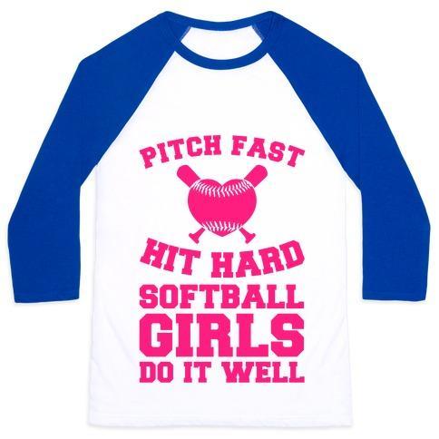 Virgin Teez  Baseball Tee Unisex Classic Baseball Tee / x-small / White/Blue PITCH FAST HIT HARD, SOFTBALL GIRLS DO IT WELL UNISEX CLASSIC BASEBALL TEE