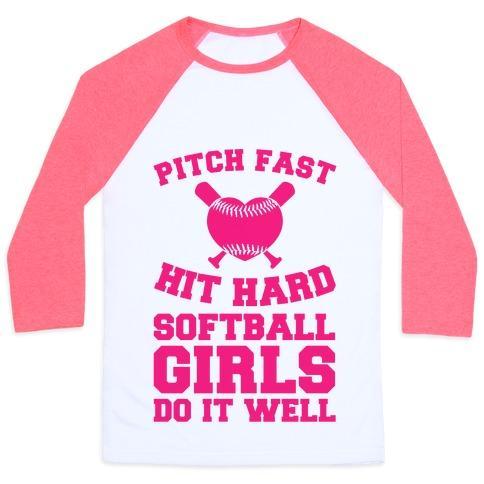 Virgin Teez  Baseball Tee Unisex Classic Baseball Tee / x-small / White/Neon Pink PITCH FAST HIT HARD, SOFTBALL GIRLS DO IT WELL UNISEX CLASSIC BASEBALL TEE