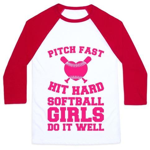 Virgin Teez  Baseball Tee Unisex Classic Baseball Tee / x-small / White/Red PITCH FAST HIT HARD, SOFTBALL GIRLS DO IT WELL UNISEX CLASSIC BASEBALL TEE