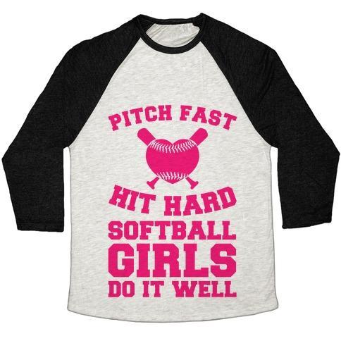 Virgin Teez  Baseball Tee Unisex Tri-Blend Baseball Tee / small / Oatmeal / Black PITCH FAST HIT HARD, SOFTBALL GIRLS DO IT WELL UNISEX TRI-BLEND BASEBALL TEE
