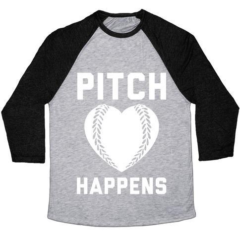 Virgin Teez  Baseball Tee Unisex Tri-Blend Baseball Tee / small / Athletic Gray / Black PITCH HAPPENS UNISEX TRI-BLEND BASEBALL TEE