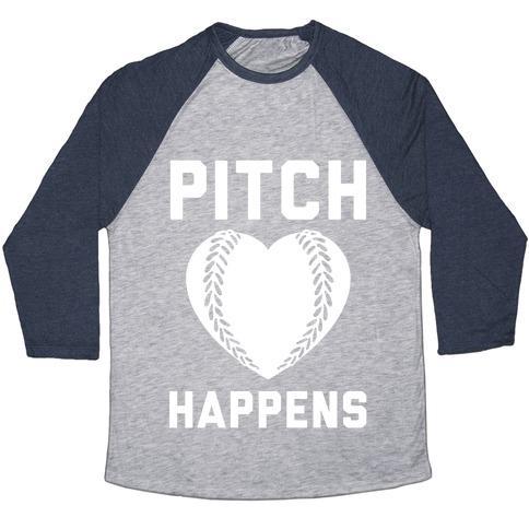 Virgin Teez  Baseball Tee Unisex Tri-Blend Baseball Tee / small / Athletic Gray / Navy PITCH HAPPENS UNISEX TRI-BLEND BASEBALL TEE