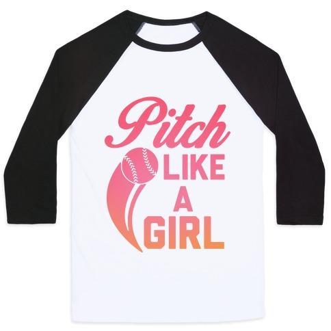 Virgin Teez  Baseball Tee Unisex Classic Baseball Tee / x-small / White/Black PITCH LIKE A GIRL UNISEX CLASSIC BASEBALL TEE