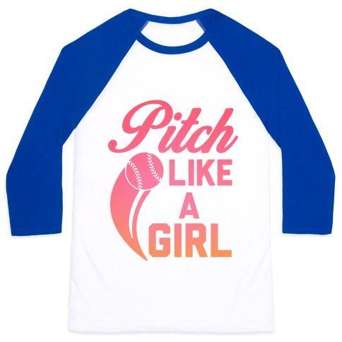 Virgin Teez  Baseball Tee Unisex Classic Baseball Tee / x-small / White/Blue PITCH LIKE A GIRL UNISEX CLASSIC BASEBALL TEE