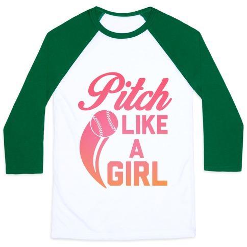 Virgin Teez  Baseball Tee Unisex Classic Baseball Tee / x-small / White/Dark Green PITCH LIKE A GIRL UNISEX CLASSIC BASEBALL TEE