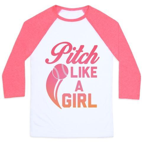 Virgin Teez  Baseball Tee Unisex Classic Baseball Tee / x-small / White/Neon Pink PITCH LIKE A GIRL UNISEX CLASSIC BASEBALL TEE