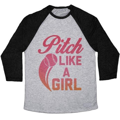 Virgin Teez  Baseball Tee Unisex Tri-Blend Baseball Tee / small / Athletic Gray / Black PITCH LIKE A GIRL UNISEX TRI-BLEND BASEBALL TEE