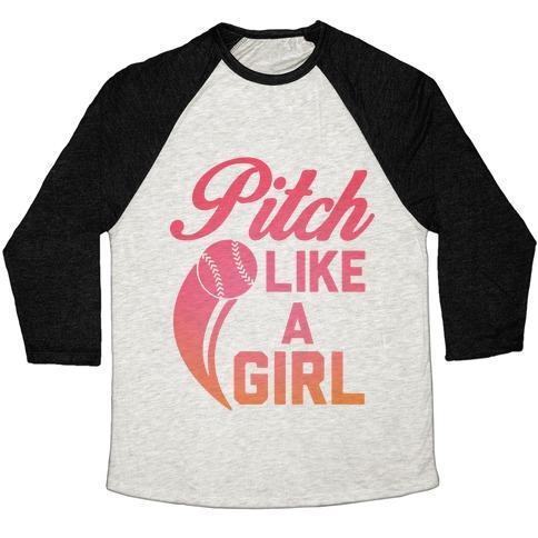 Virgin Teez  Baseball Tee Unisex Tri-Blend Baseball Tee / small / Oatmeal / Black PITCH LIKE A GIRL UNISEX TRI-BLEND BASEBALL TEE