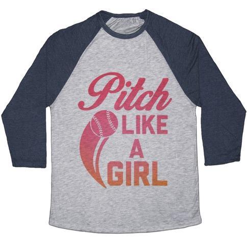 Virgin Teez  Baseball Tee Unisex Tri-Blend Baseball Tee / small / Athletic Gray / Navy PITCH LIKE A GIRL UNISEX TRI-BLEND BASEBALL TEE