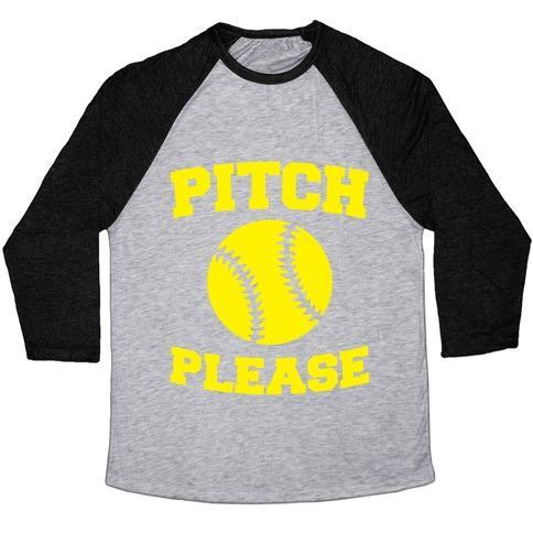 Virgin Teez  Baseball Tee Unisex Tri-Blend Baseball Tee / small / Athletic Gray / Black PITCH PLEASE UNISEX TRI-BLEND BASEBALL TEE