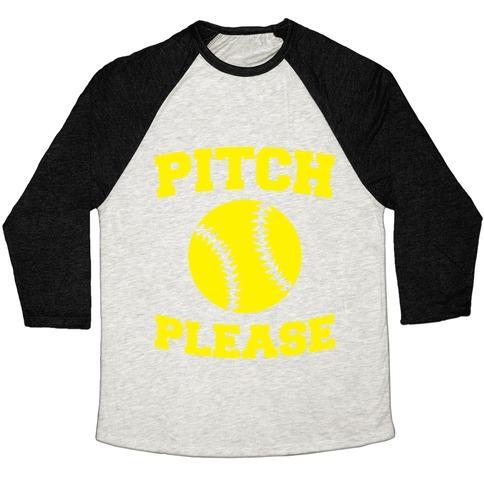 Virgin Teez  Baseball Tee Unisex Tri-Blend Baseball Tee / small / Oatmeal / Black PITCH PLEASE UNISEX TRI-BLEND BASEBALL TEE