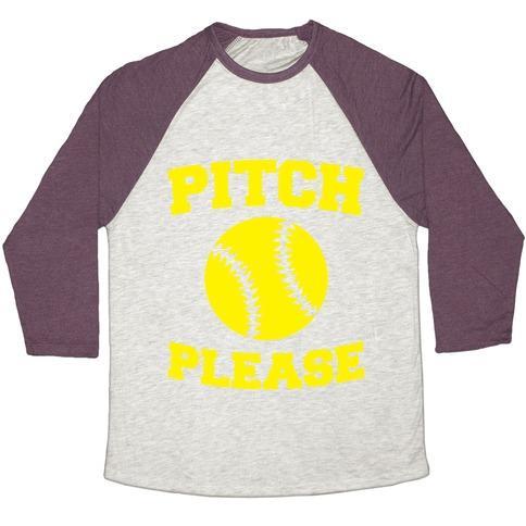 Virgin Teez  Baseball Tee Unisex Tri-Blend Baseball Tee / small / Oatmeal / Maroon PITCH PLEASE UNISEX TRI-BLEND BASEBALL TEE