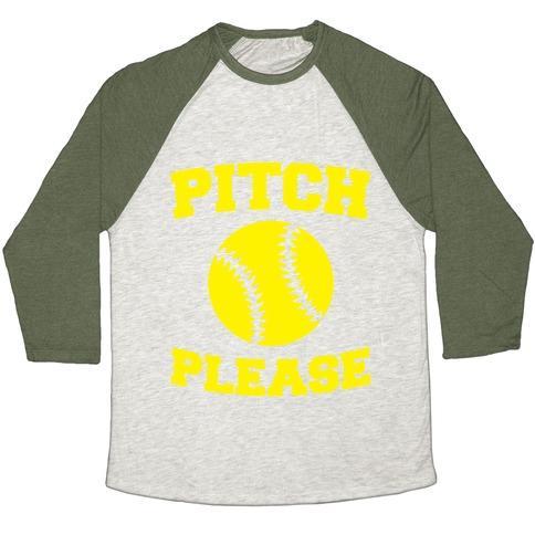 Virgin Teez  Baseball Tee Unisex Tri-Blend Baseball Tee / small / Oatmeal / Moss PITCH PLEASE UNISEX TRI-BLEND BASEBALL TEE