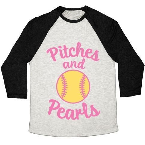 Virgin Teez  Baseball Tee Unisex Tri-Blend Baseball Tee / small / Oatmeal / Black PITCHES AND PEARLS UNISEX TRI-BLEND BASEBALL TEE