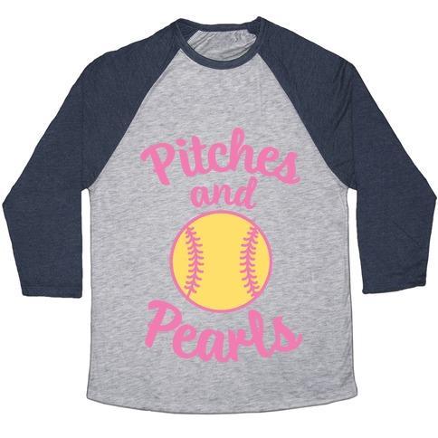 Virgin Teez  Baseball Tee Unisex Tri-Blend Baseball Tee / small / Athletic Gray / Navy PITCHES AND PEARLS UNISEX TRI-BLEND BASEBALL TEE