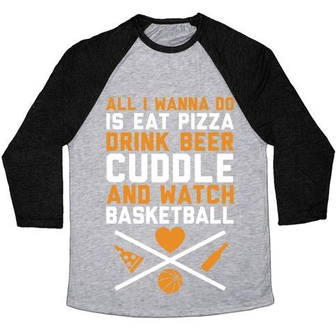 Virgin Teez  Baseball Tee Unisex Tri-Blend Baseball Tee / small / Athletic Gray / Black PIZZA, BEER, CUDDLING, AND BASKETBALL UNISEX TRI-BLEND BASEBALL TEE
