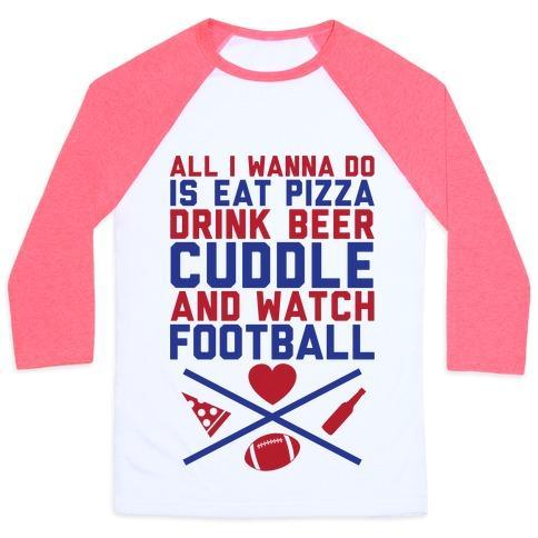 Virgin Teez  Baseball Tee Unisex Classic Baseball Tee / x-small / White/Neon Pink PIZZA, BEER, CUDDLING, AND FOOTBALL UNISEX CLASSIC BASEBALL TEE
