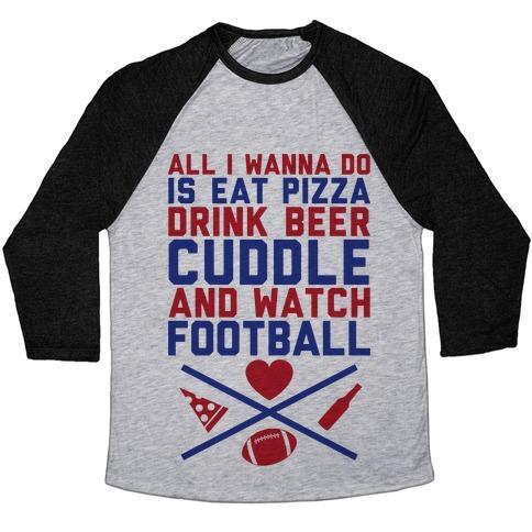 Virgin Teez  Baseball Tee Unisex Tri-Blend Baseball Tee / small / Athletic Gray / Black PIZZA, BEER, CUDDLING, AND FOOTBALL UNISEX TRI-BLEND BASEBALL TEE